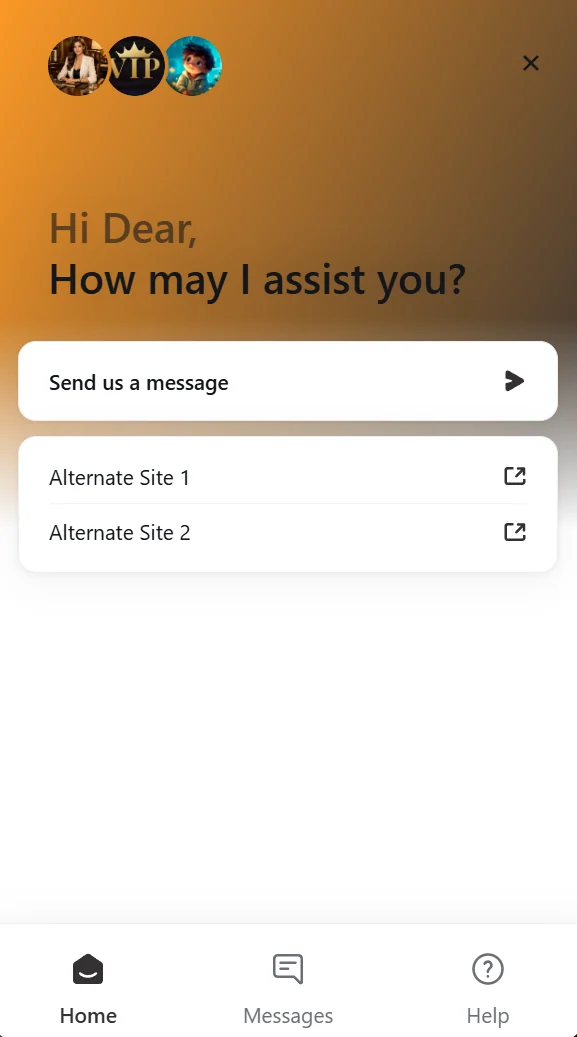 Baji live chat panel showing alternate site links