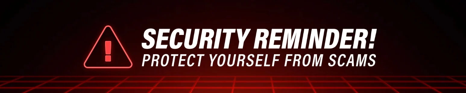 Baji security reminder banner about scams