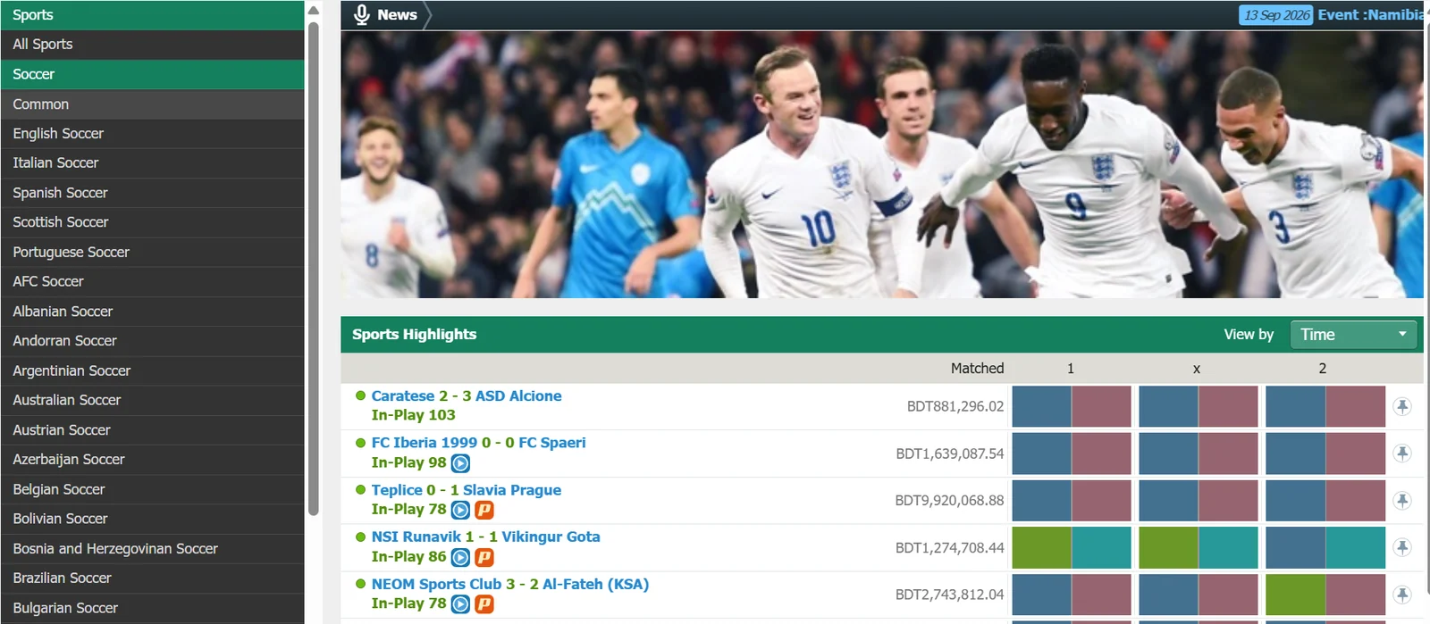 Soccer in-play markets at Baji