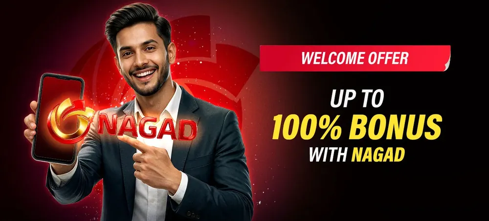 Baji welcome offer banner: up to 100% first deposit bonus with Nagad